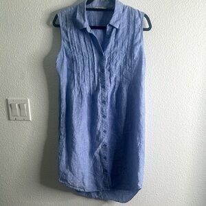 ORVIS linen Blue Sleeveless Button-Down shirt Dress size M